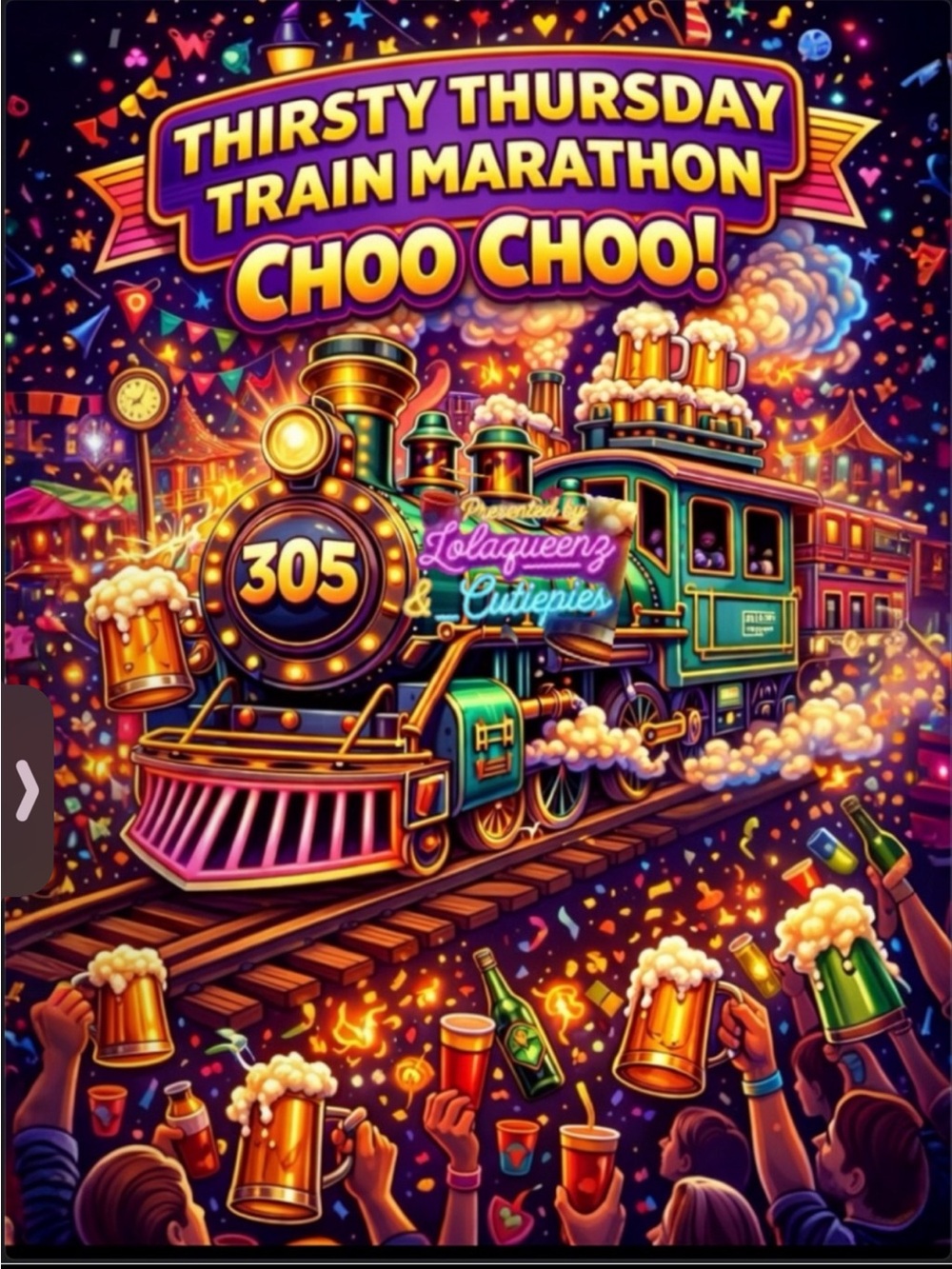 Thirsty Thursdays Train🚂Marathon CHOO CHOO 
I’m Live Now🦄Join Us